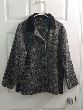 Vintage Weave Of The Irish Coat Women's Black Flecked Wool Button Front Size M
